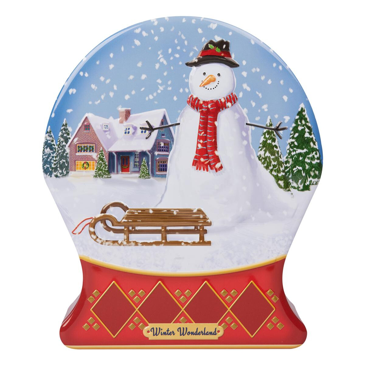 Winterliche Blechdose Schneekugel mit Schneemann ca. 19 x 16