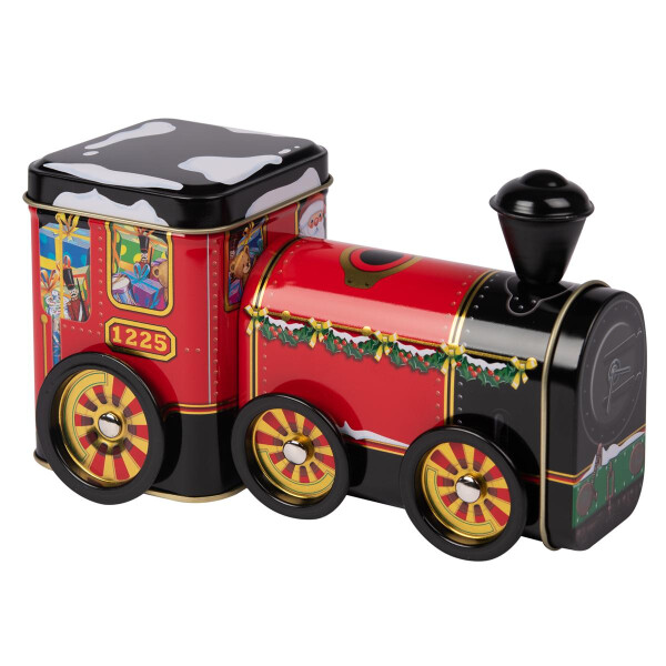 Santa Express, weihnachtliche Lokomotive mit drehbaren Rädern, Keks-, Geschenk-, Blechdose Vol. 0,6l inkl. PH24 Backrezept