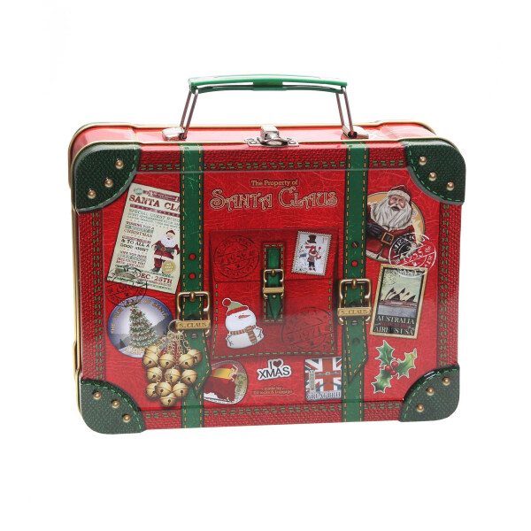 Blechdose "Santa Koffer" für Lebkuchen & Plätzchen, lebensmittelecht, 20 x 16 cm, Weihnachts-Edition mit PH24 Backrezept
