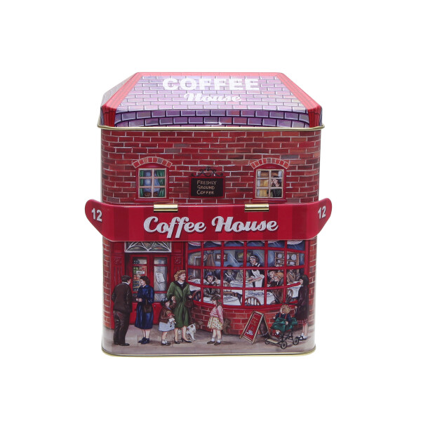 Nostalgische Blechdose "Coffee House No. 12", Aufbewahrung für Kaffeebohnen & Cookies, lebensmittelecht, 12 x 13,5 cm mit PH24 Backrezept