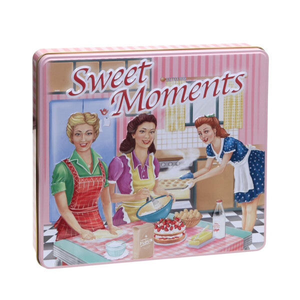 Nostalgische klassische Blechdose Sweet Moments, Keksdose, Geschenkdose, lebensmittelecht, 23 cm x 21,5 cm x 4,5 cm
