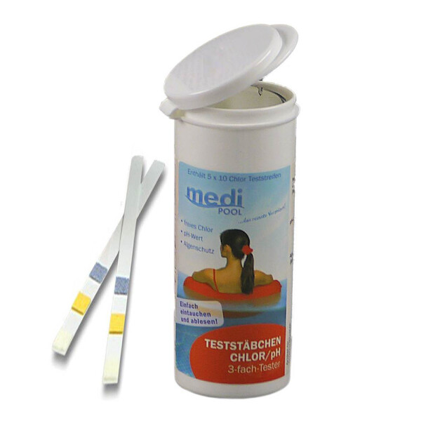 mediPOOL 3 in 1 Teststreifen Chlor, pH-Wert & Algenschutzgehalt, 50 Stück