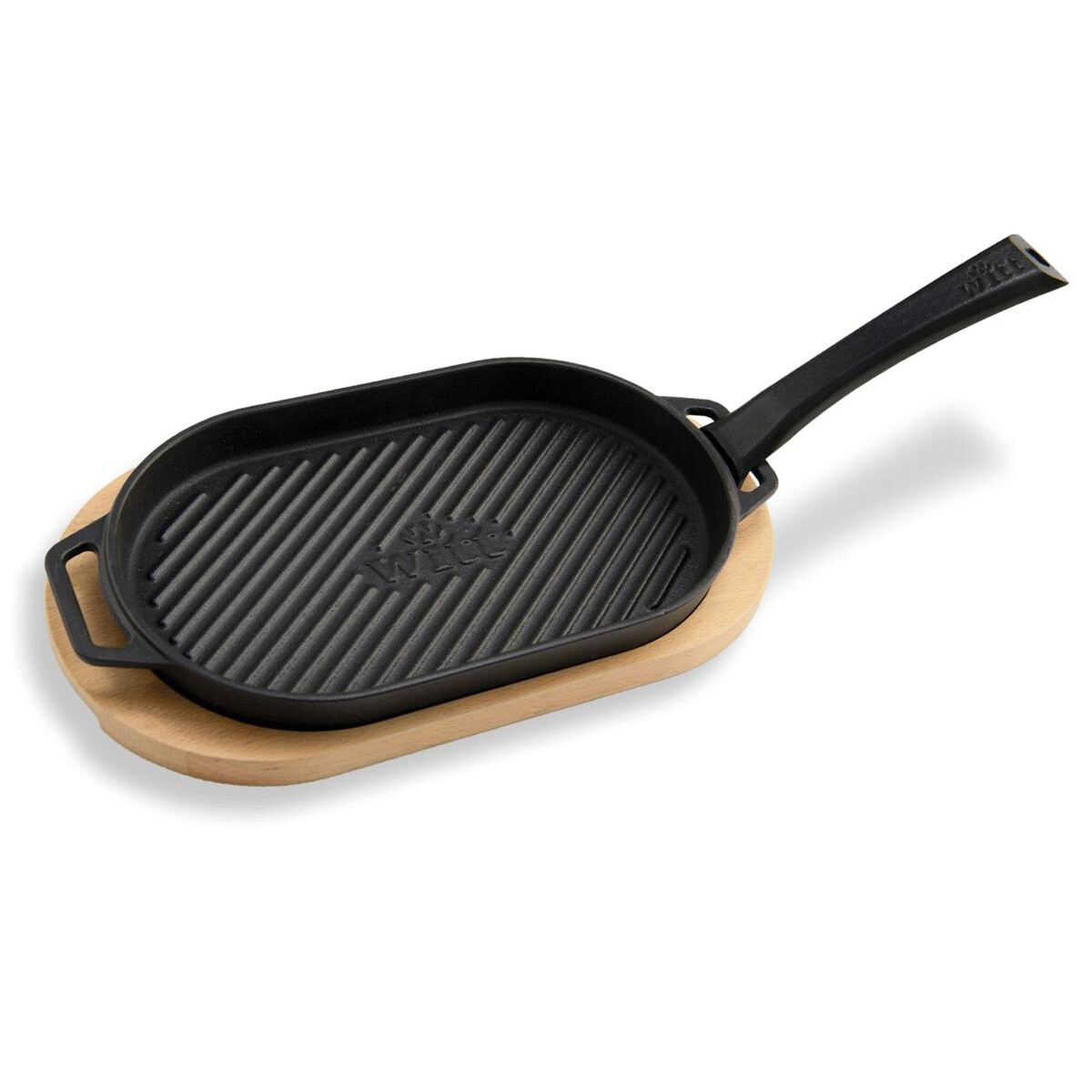 Witt Grillpfanne mit Rillen aus Gusseisen mit Holzbrett