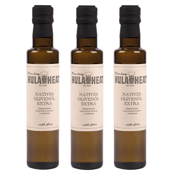 HULAHEAT 3x Natives Olivenöl Extra 3x 250 ml, 1. Güteklasse, kaltgepresst