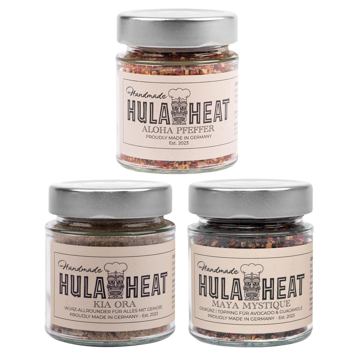 HULAHEAT Gourmet Trio Aloha Pfeffer 60g, Maya Mystique 70g &