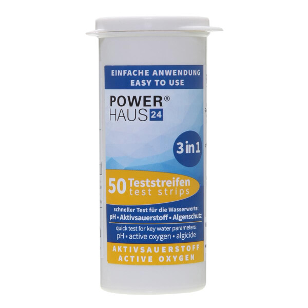 POWERHAUS24 3 in 1 Teststreifen Aktivsauerstoff, pH & Algenschutz, 50 Stück